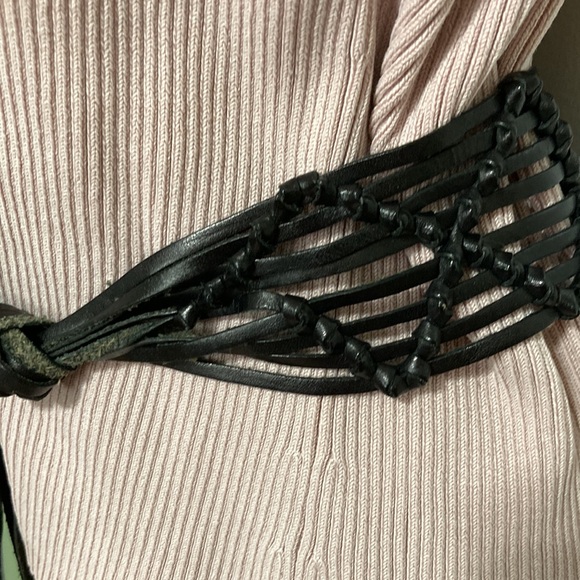 Boho Bohemian Leather Fringe Macrame Self Tie Belt 36 Inch Waist - Picture 6 of 9